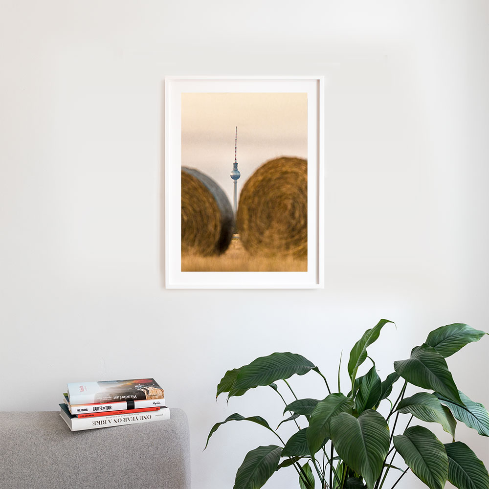 TV Tower with bales of straw – framed – Limited Edition Print | Markus Remscheid