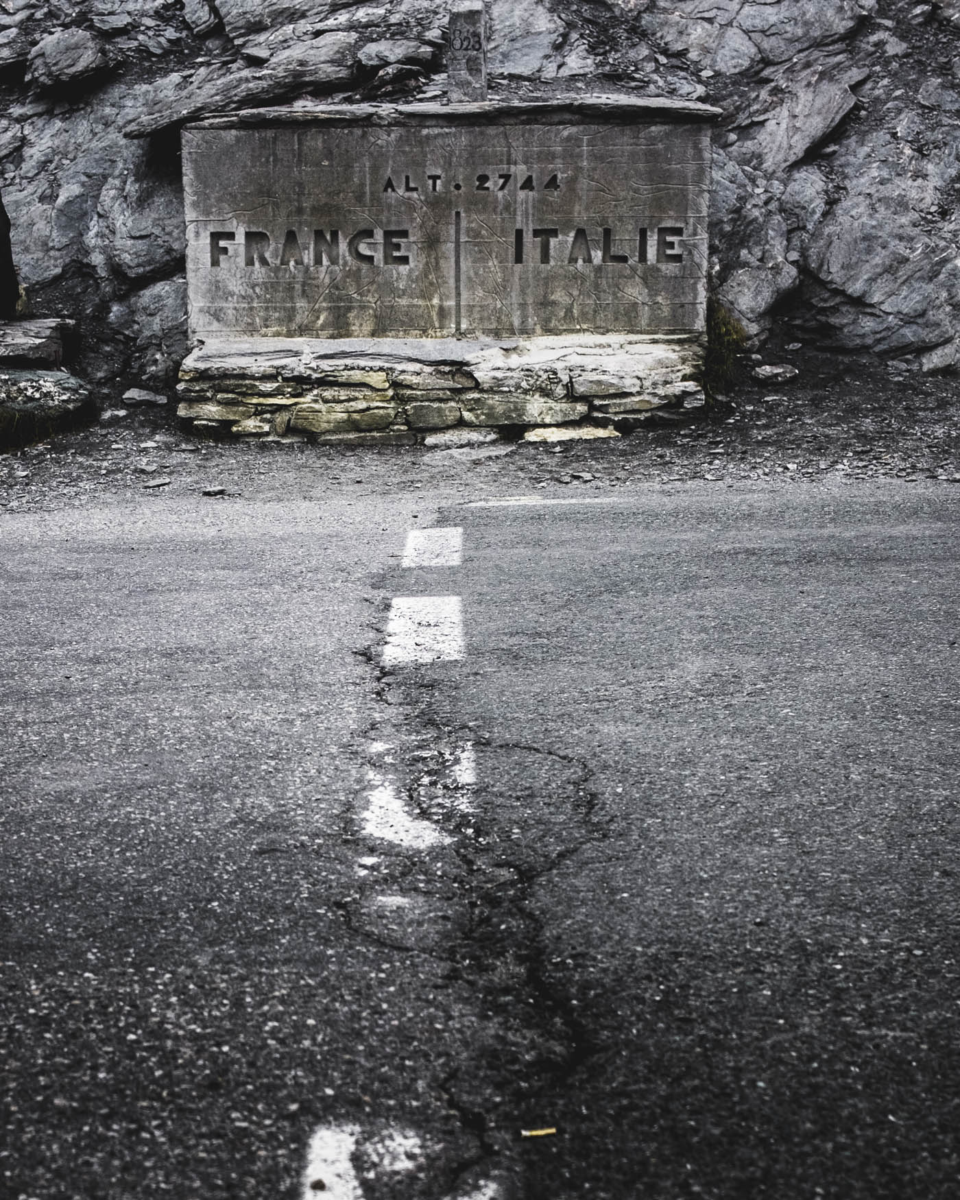 Boundary stone at Col Agnel that marks the border between France and Italy